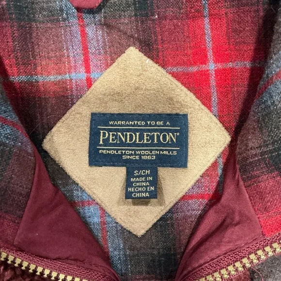 Pendleton Sherpa Fleece Zip Jacket Burgundy Plaid Wool Accent Women’s Small